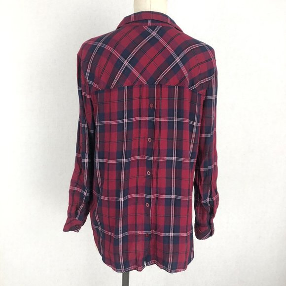KUT FROM THE KLOTH Plaid Button Front Shirt Women's Size Small Red Blue Collared - Picture 3 of 10
